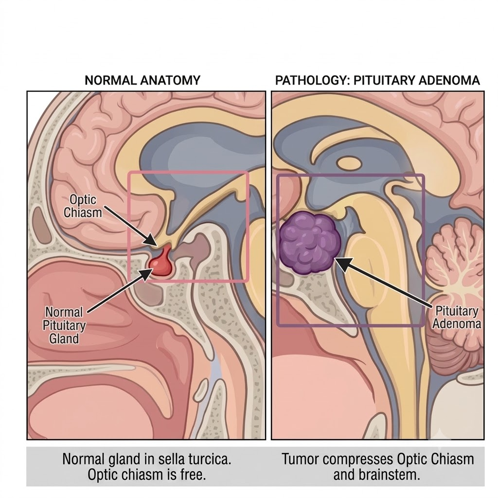 Pituitary adenoma anatomy and optic chiasm compression diagram - New Jersey Brain and Spine